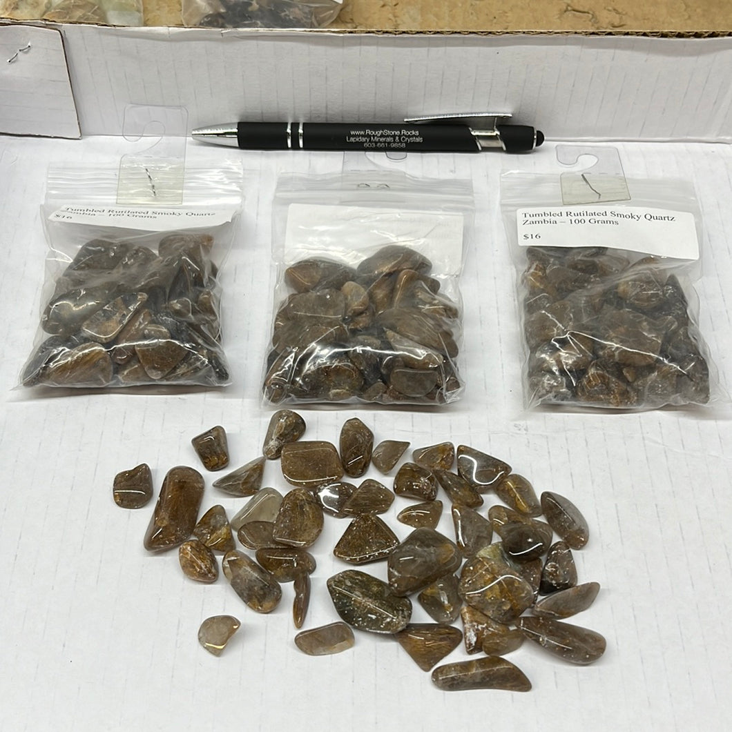 Tumbled Rutilated Smoky Quartz from Zambia 100 grams Roughstone.Rocks LLC